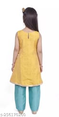 Girls Dress with Plazo - Yellow and Green