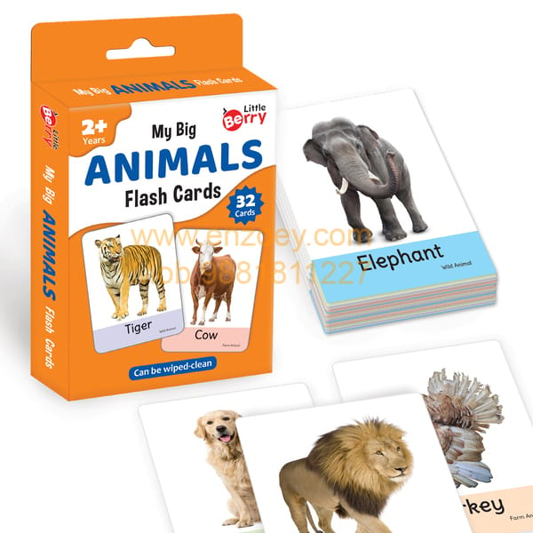 ANIMALS Flash Cards for Kids (32 Cards) Fun Learning Toy for 2-6 years