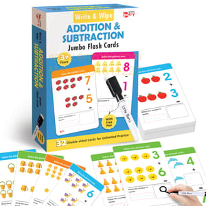 ADDITION & SUBTRACTION Write & Wipe Math Flashcards (With Marker Pen) - 32 Cards