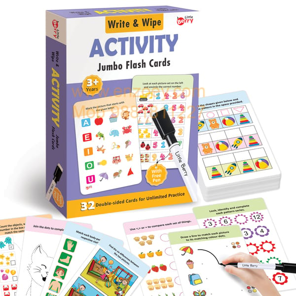 ACTIVITY Write & Wipe Jumbo Flash Cards (With Marker Pen) - Educational Toy