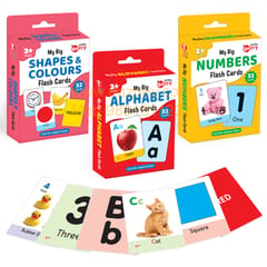 Big Flash Cards for Kids (Set of 3): ABC, Numbers, Shapes and Colours - 96 Cards