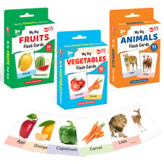 Big Flash Cards for Kids (Set of 3): Fruits, Vegetables and Animals - 96 Cards