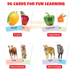 Big Flash Cards for Kids (Set of 3): Fruits, Vegetables and Animals - 96 Cards