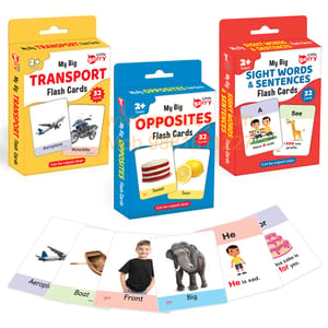 Big Flashcards for Kids (Set of 3): Transport, Opposite & Sight Words - 96 Cards