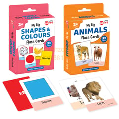 Big Flash Cards for Kids (Set of 2): Shapes, Colours and Animals - 64 Cards