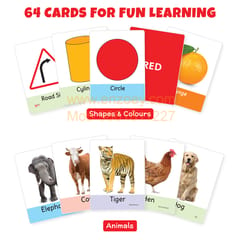 Big Flash Cards for Kids (Set of 2): Shapes, Colours and Animals - 64 Cards