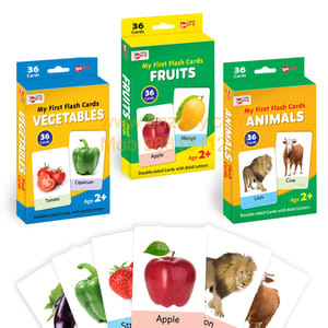 My First Flash Cards for Kids (Set of 3): Fruits, Vegetable & Animal - 108 Cards