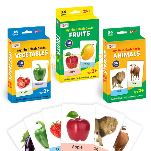 My First Flash Cards for Kids (Set of 3): Fruits, Vegetable & Animal - 108 Cards