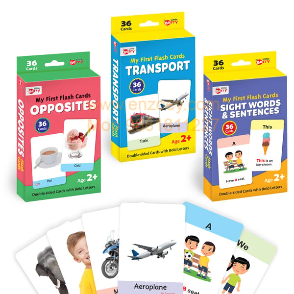 Flash Cards for Kids (Set of 3): Transport, Opposites & Sight Words - 108 Cards