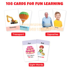 Flash Cards for Kids (Set of 3): Transport, Opposites & Sight Words - 108 Cards