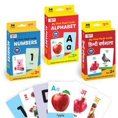 First Flash Cards for Kids (Set of 3): ABC, Numbers, Hindi Varnmala - 108 Cards