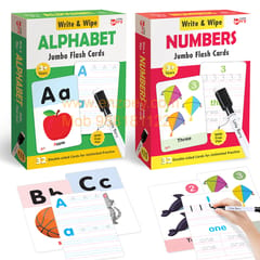 Flash Cards Set for Kids: Alphabet & Number (64 Write & Wipe Cards with Marker)