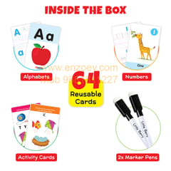 Flash Cards Set for Kids: Alphabet & Number (64 Write & Wipe Cards with Marker)