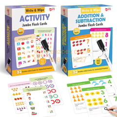 Flash Cards Set for Kids: Activity & Maths (64 Write & Wipe Cards with Marker)