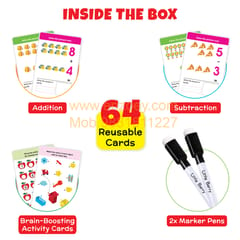 Flash Cards Set for Kids: Activity & Maths (64 Write & Wipe Cards with Marker)