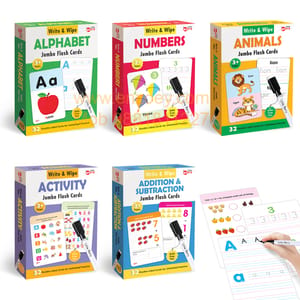 Reusable Flash Cards Set for Kids - 160 Write and Wipe Cards with Marker Pen