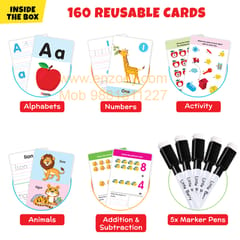 Reusable Flash Cards Set for Kids - 160 Write and Wipe Cards with Marker Pen