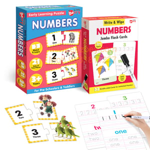 Numbers Learning Puzzle (42 Pcs) & Flash Cards for Kids (32 Write & Wipe Cards)