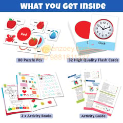 Shapes and Colours Puzzle Combo For Kids With Activity Book and Flash Cards (112 Pieces)