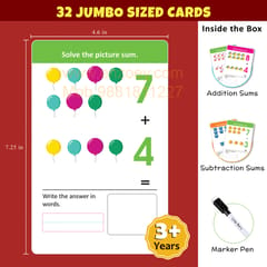 ADDITION & SUBTRACTION Write & Wipe Math Flashcards (With Marker Pen) - 32 Cards