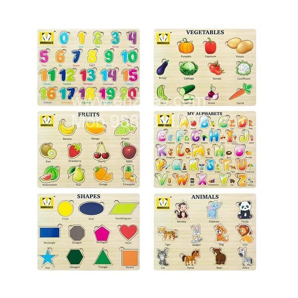 Wooden Puzzles Brain Teasers Toy Educational Gift for Baby Toddlers Kids(Set of 6)