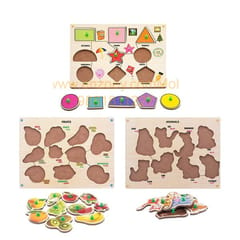 Wooden Puzzle with Knobs Educational and Learning Toy for Kids (Shapes, Fruit & Animal)