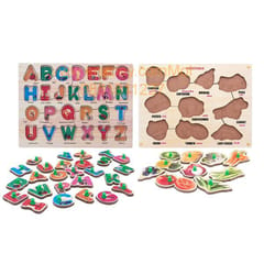 Wooden Puzzle with Knobs Educational and Learning Toy for Kids (Alphabet & Vegetables)