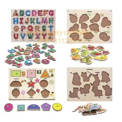 Wooden Puzzle with Knobs Educational and Learning Toy for Kids (Shapes, Fruit, Animal & Alphabet)