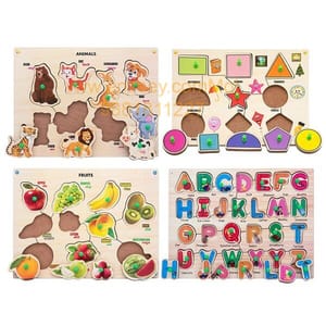 Wooden Puzzle with Knobs Educational and Learning Toy for Kids (Shapes, Fruit, Animal & Alphabet)