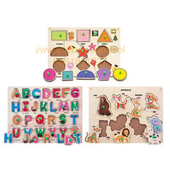 Wooden Puzzle with Knobs Educational and Learning Toy for Kids (Shapes, Alphabet & Animal)