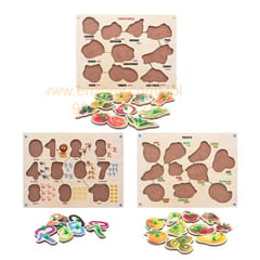 Wooden Puzzle with Knobs Educational and Learning Toy for Kids (Vegetable, Number & Fruits)