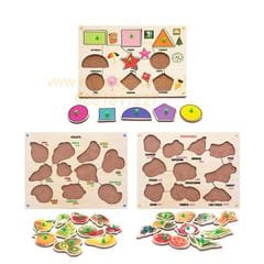 Wooden Puzzle with Knobs Educational and Learning Toy for Kids (Shapes, Fruit & Vegetable)