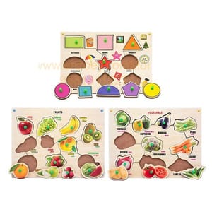 Wooden Puzzle with Knobs Educational and Learning Toy for Kids (Shapes, Fruit & Vegetable)