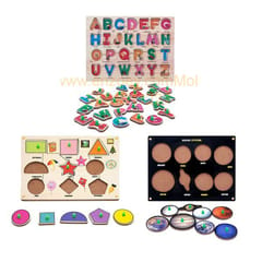 Wooden Puzzle with Knobs Educational and Learning Toy for Kids (Shapes, Solar & Alphabet)