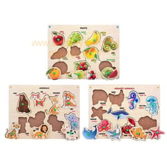 Wooden Puzzle with Knobs Educational and Learning Toy for Kids (Fruit, Animal & Aquatic)