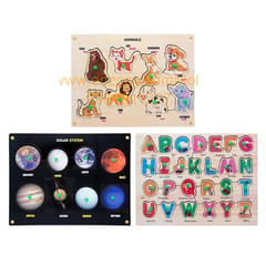 Wooden Puzzle with Knobs Educational and Learning Toy for Kids (Animal,Solar System & Alphabet)