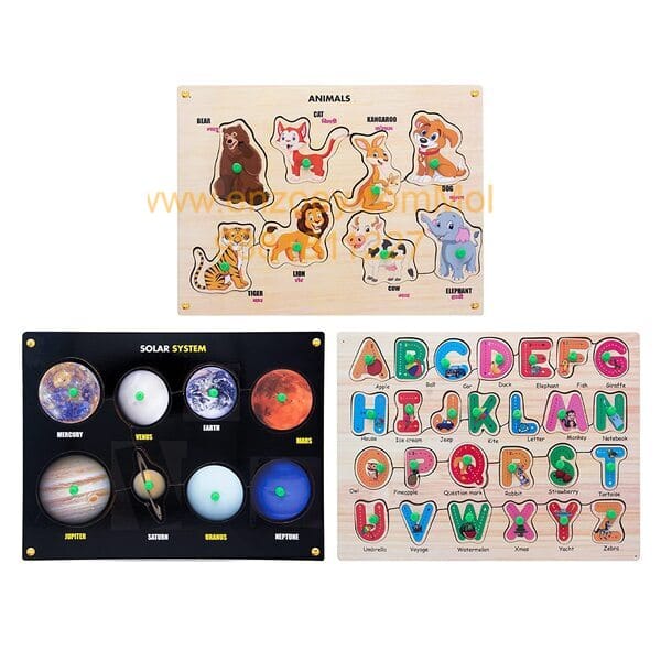 Wooden Puzzle with Knobs Educational and Learning Toy for Kids (Animal,Solar System & Alphabet)