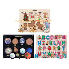 Wooden Puzzle with Knobs Educational and Learning Toy for Kids (Animal,Solar System & Alphabet)