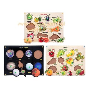 Wooden Puzzle with Knobs Educational and Learning Toy for Kids (Fruit, Vegetable & Solar System)