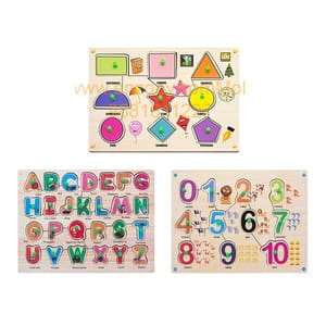 Wooden Puzzle with Knobs Educational and Learning Toy for Kids (Alphabet, Shapes & Number)