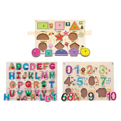 Wooden Puzzle with Knobs Educational and Learning Toy for Kids (Alphabet, Shapes & Number)