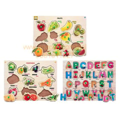 Wooden Puzzle with Knobs Educational and Learning Toy for Kids (Fruits-Alphabet-Vegetable)