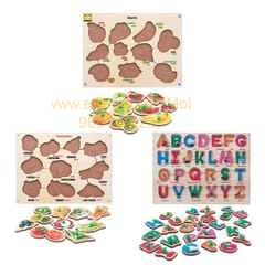 Wooden Puzzle with Knobs Educational and Learning Toy for Kids (Fruits-Alphabet-Vegetable)