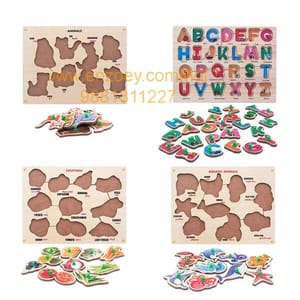 Wooden Puzzle with Knobs Educational and Learning Toy for Kids (Animal-Aquatic-Vegetable-Alphabet)