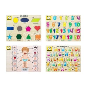 Wooden Puzzles Brain Teasers Toy Educational Gift for Baby Toddlers Kids(Set of 4)