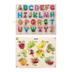 Wooden Puzzle with Knobs Educational and Learning Toy for Kids (Alphabets+Number+Fruits+Vegetables)