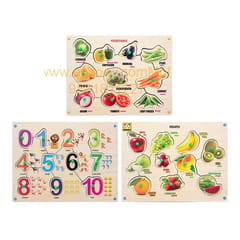 Wooden Puzzle with Knobs Educational and Learning Toy for Kids (Alphabets+Number+Fruits+Vegetables)