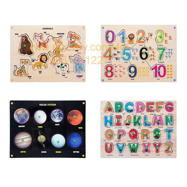 Wooden Puzzle with Knobs Educational and Learning Toy for Kids (Number-Solar System-Alphabet-Animal)