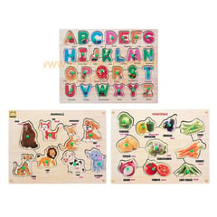 Wooden Puzzle with Knobs Educational and Learning Toy for Kids (Alphabet,Animal & Vegetable)