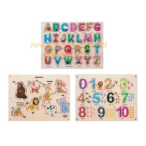 Wooden Puzzle with Knobs Educational and Learning Toy for Kids (Alphabet, Number & Animal)